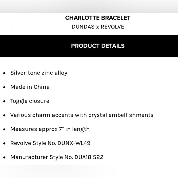 Dundas x Revolve Charlotte Bracelet Gunmetal New - Picture 6 of 6